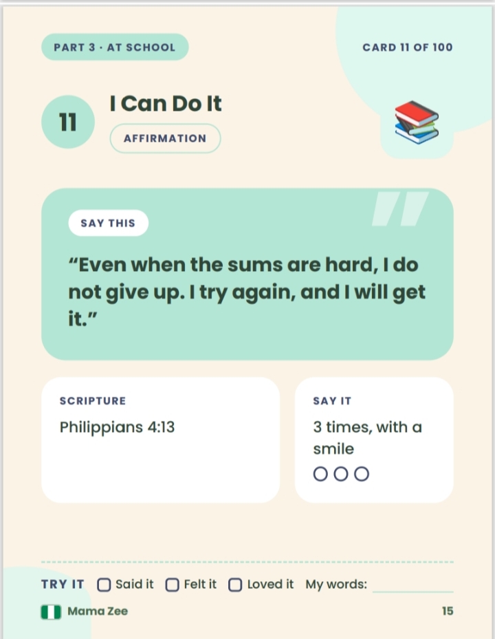 Prayer and affirmation cards for children